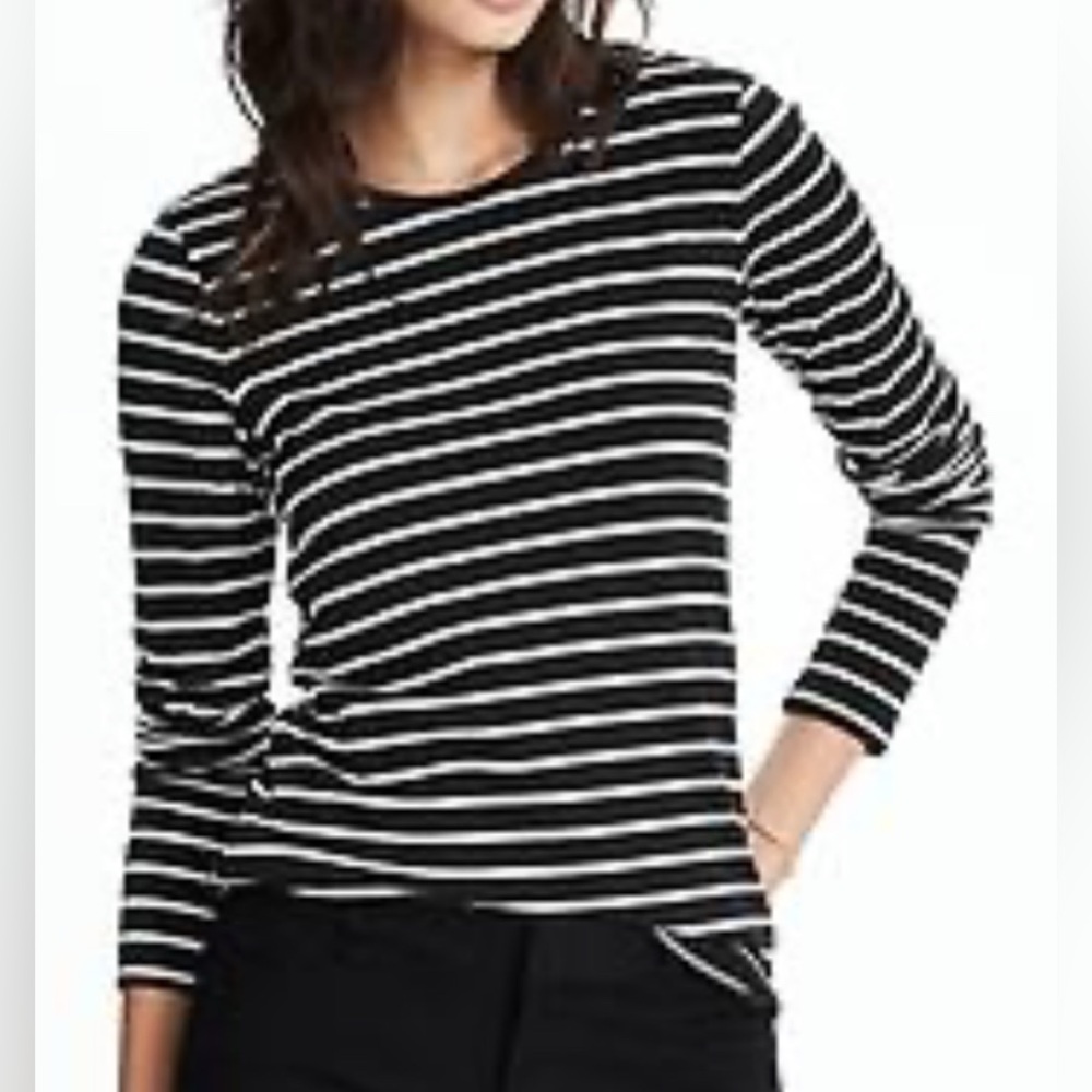 GAP size SMALL, navy and white striped, long sleeved top.